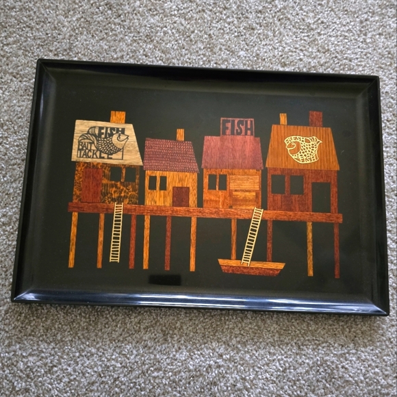 Vintage Courac Fishing Village Serving Tray